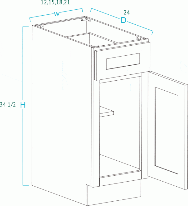 1 Door 1 Drawer Frameless White Oak Slab Base Cabinet WOS-B12