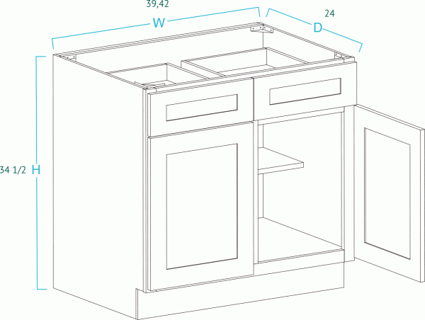 2 Door 2 Drawer Frameless White Slim Shaker Base Cabinet WSS-B42