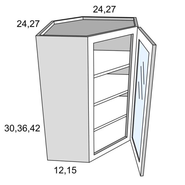 Wall Glass Door Diagonal Corner Cabinet - Frameless White Oak Slab