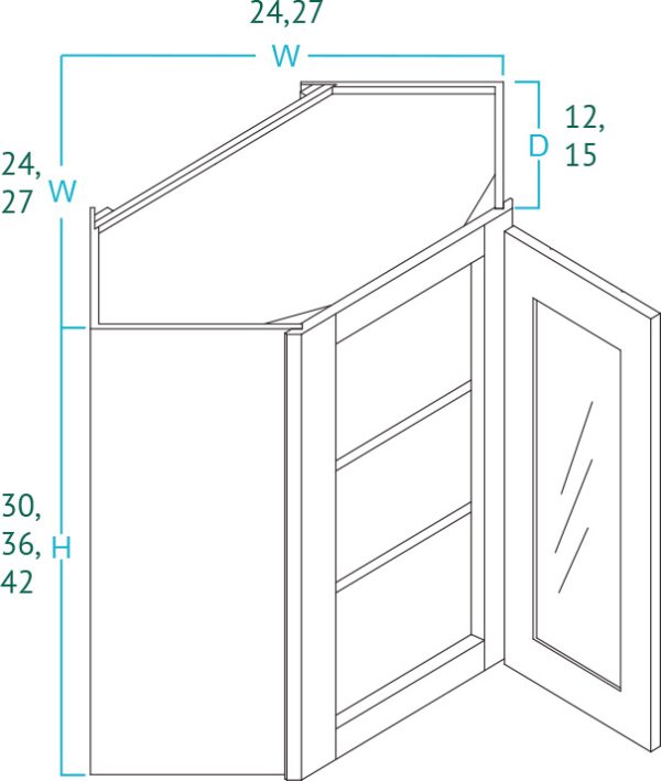 Diagonal Corner Frameless Black Slim Shaker Wall Cabinet BSS-WDC2436