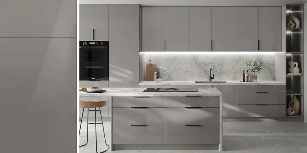 High Gloss Grey Kitchen Cabinets