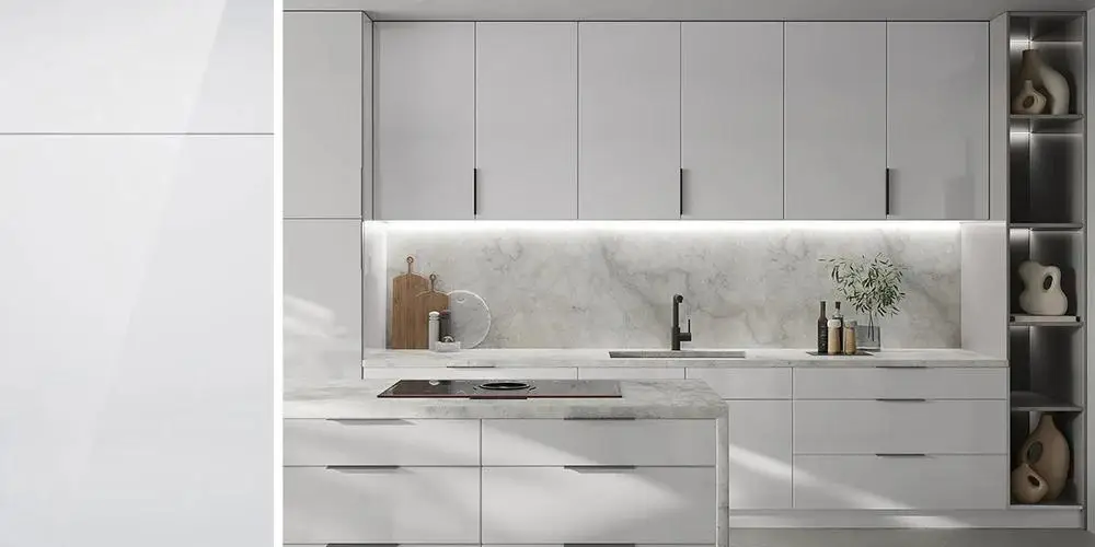 high gloss white kitchen cabinets